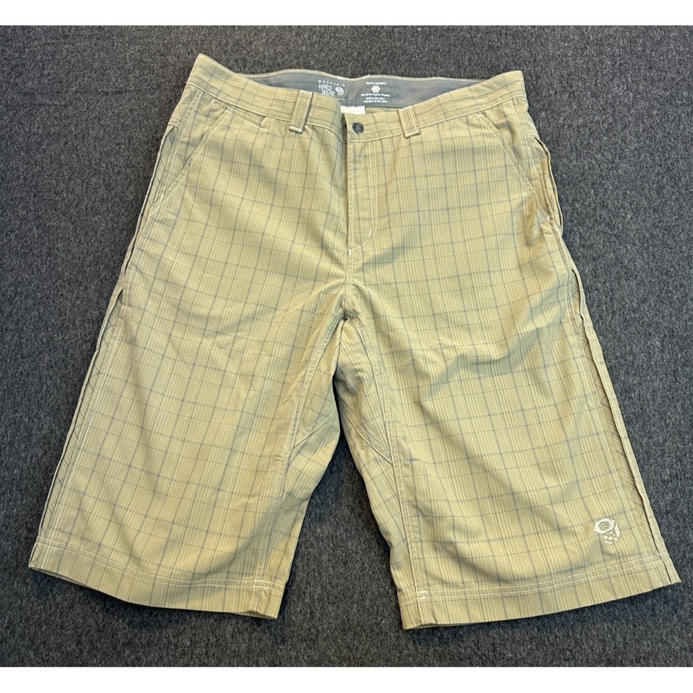 Mountain Hardwear Plaid Grid 13.5" Long Inseam Chino Shorts Beige Men's Size 36 - Picture 15 of 15